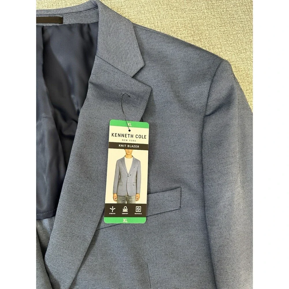Kenneth Cole Men's New York Knit Blazer Classic Fit Jacket, Blue(Light), Size XL